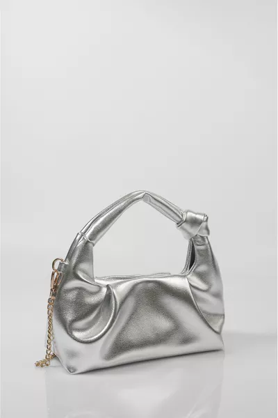 Dames zilveren mini tas met ketting voor hand en schouder