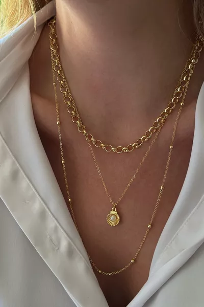 Drie dubbele schelp hanger ketting