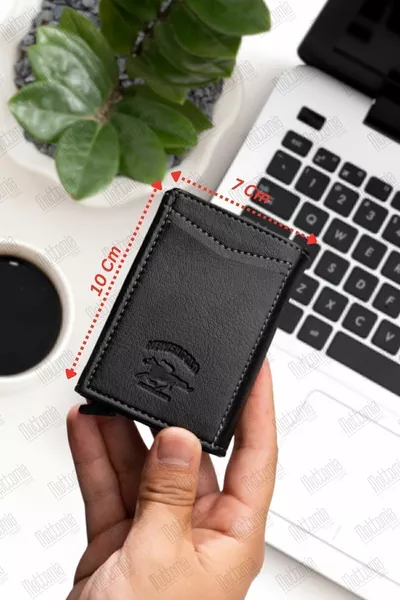 Newish Polo Unisex in pelle nera meccanismo automatico scorrevole porta carte portafoglio borsa (7 cm x  cm)