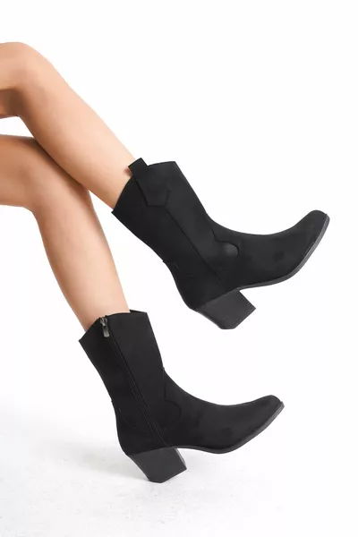 Bottes de cow-boy noires à bout pointu cousues avec fermeture éclair pour femmes, bottes western Dallas