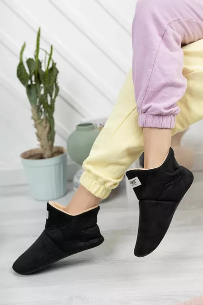 Women's Black Casual Non-Slip Lightweight Sole Soft Panduf Home Boots