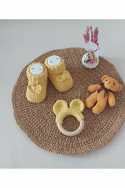 الليمون الأصفر حديثي الولادة هدية الطفل اليد الحياكة الاكريليك الصوف عضاضة الجوارب مع القوس 0-6 أشهر