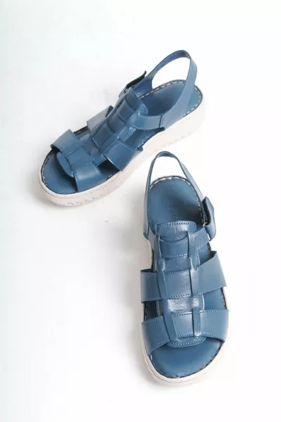 SANDALI DA DONNA COMFORT IN VERA PELLE DENIM BLU SUOLA ANATOMICA 