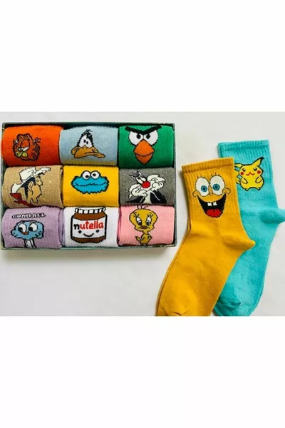 Unisex Character Patterned College Socks 6 Pairs