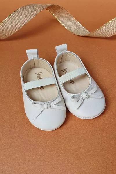 Genuine Leather Ribbon Detailed Beige Baby Girl Ballet Flats First Step 