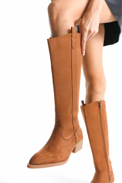 Jenny Bottes en daim beige à fermeture éclair à bout pointu