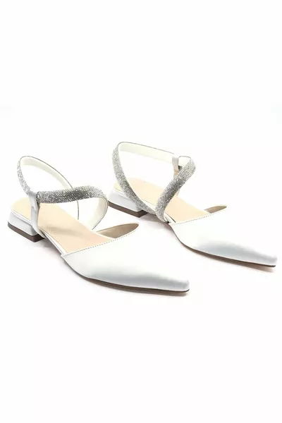 Feles Stripe Stone Detailed Women's Classic Ballet Flats Shoes SILVER