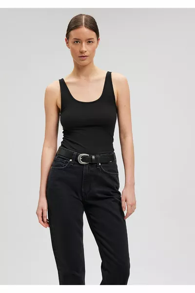 Schwarz Basic Stretch Tank Top Tailliert / Eng anliegend 