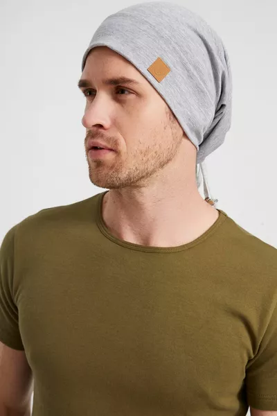 Men's Grey, Rope Detailed Special Design 4 Seasons Hat Beanie Buff -Ultra Soft Natural Combed Fabric