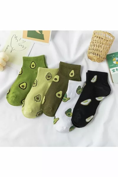 5 أزواج من الجوارب النسائية نصف محارة منقوشة بالأفوكادو المغسولة