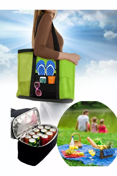 Black + Liter Hot Cold Protected Icebox Thermal Picnic Camping Travel Beach Bag