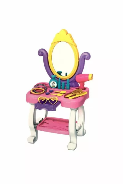 Toy Beauty Table with Mirrored Accessories + Spreadable Makeup Set + Hairdresser Accessories Play Set