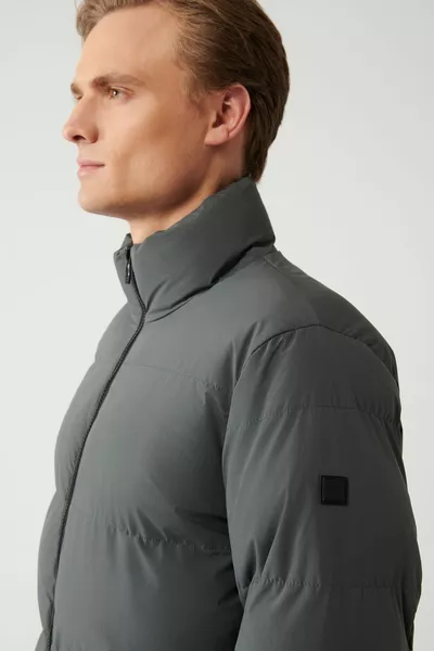 الرجال رمادي الوقوف طوق طارد المياه يندبروف معطف البخاخ مبطن 