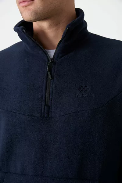 Set tuta da uomo in pile con gamba in gomma con mezza cerniera blu navy - 