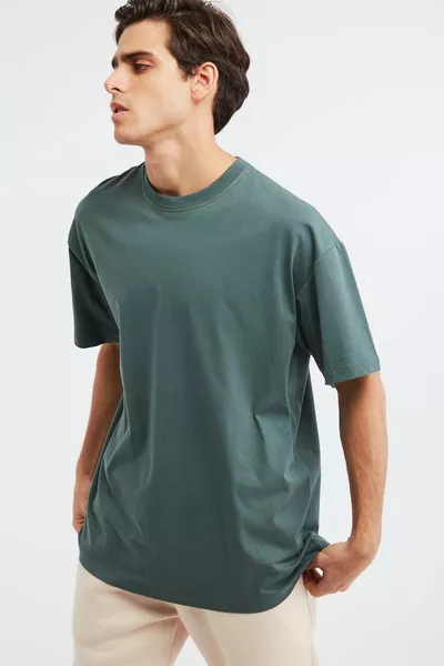 Jett Men's Oversize Fit % Cotton Thick Textured Dark Green T-shirt