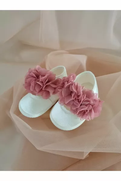 Dried Rose Laser Floral Fancy Baby Satin Booties (SOLE  CM)