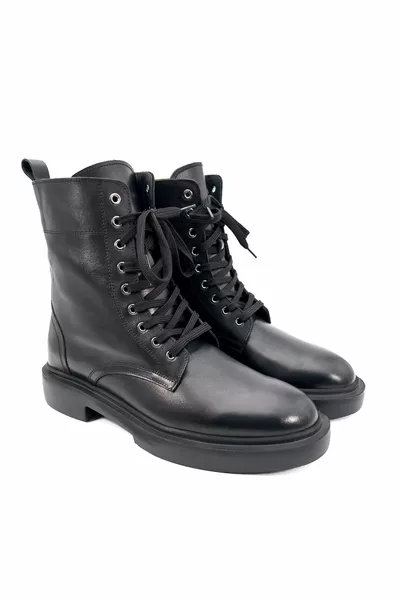 Толстая подошва на шнуровке Внутренняя внешняя натуральная кожа Черные мужские почтовые сапоги