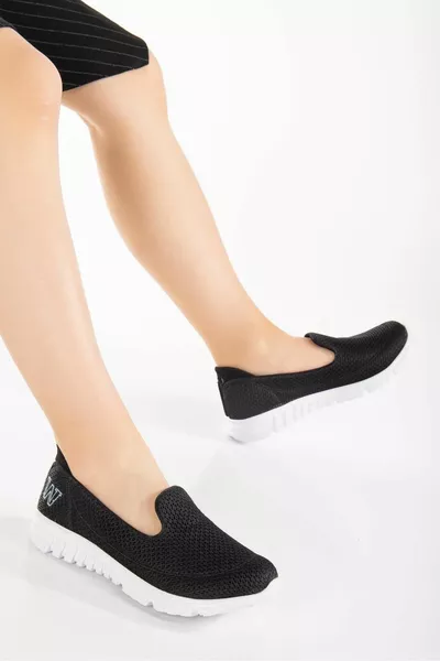 Women's Orthopedics Black & White Walking Shoes