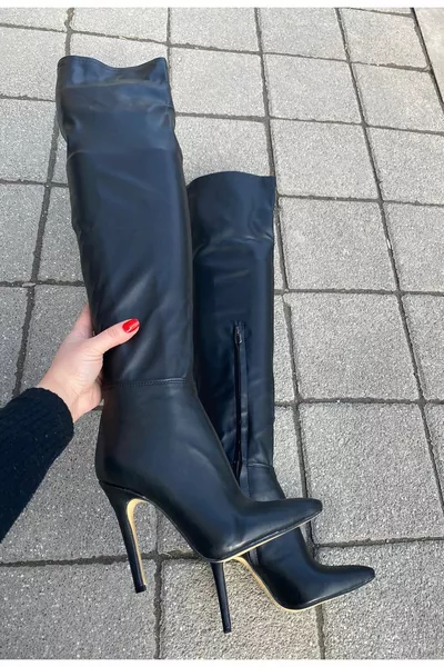 Damen Schwarz Slim High Heels Stretch Stretch Socken Abendkleider Spitze Overknee Stiefel Lange Stiefel Schuhe