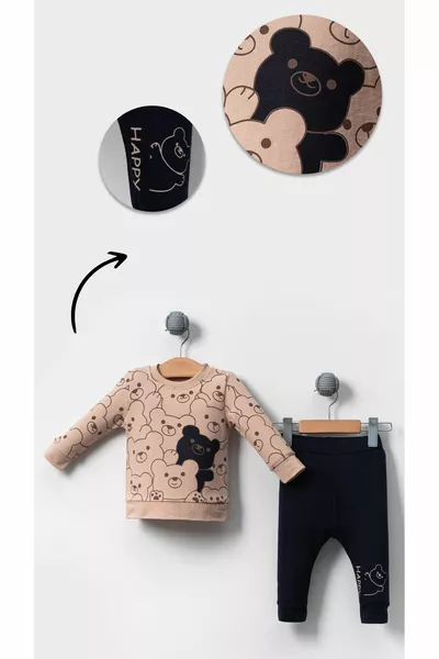 Happy Bears Haut et Bas en coton à motifs pour bébé-marron