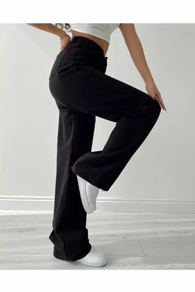 Palazzo Black Colorfast Jeans Flessibili A Gamba Larga A Vita Alta Colorfast