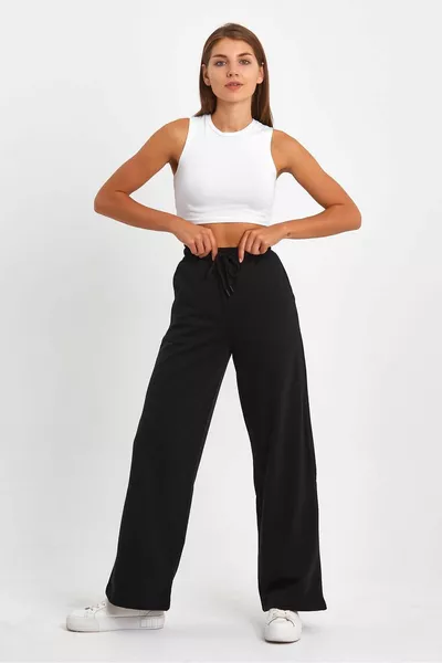 Schwarz-Grau Damen Saison Shabby Weite bequeme Beintaschen Seitentaschen 2-teilige Jogginghose