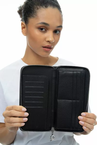 Benetton Borsa Portafoglio Donna Nero 