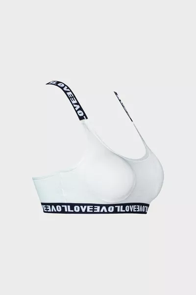White Love Elasticated Crossbody Sports Bra