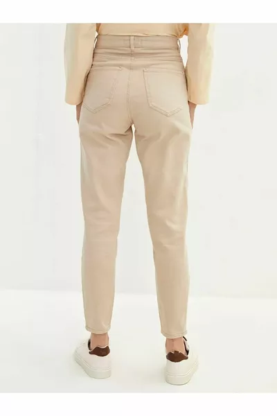 High Waist Beige Mom Jeans Lycra Stretchy Jeans