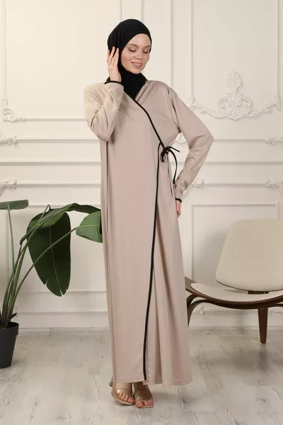 Mink Double-breasted Collar Stretch Interlock Fabric Prayer Dress