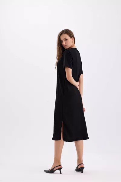 Zwarte overvloedige lange casual gebreide zomerjurk voor dames