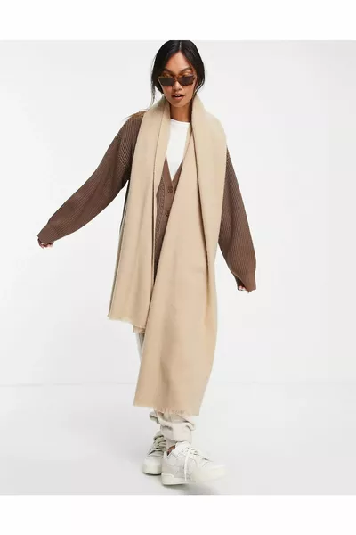 Унисекс простой бежевый толстый шарф