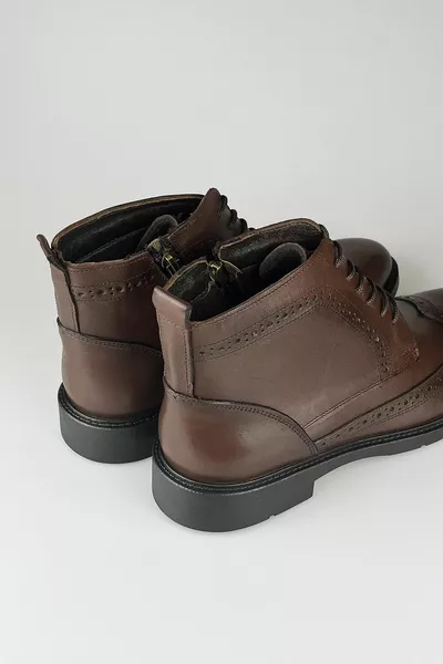 جلد طبيعي بني رجالي سستة أحذية شتوية عادية 