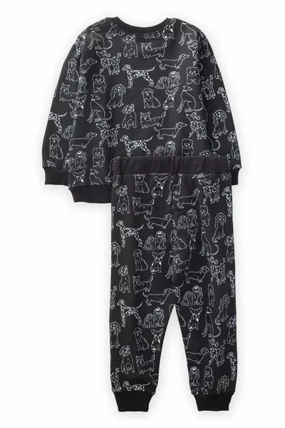 طقم سويت شيرت مطبوع لطيف للكلاب 1-5 سنوات أسود