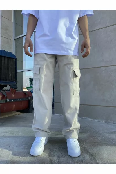 Сумкие брюки-карго с двойным карманом цвета камня