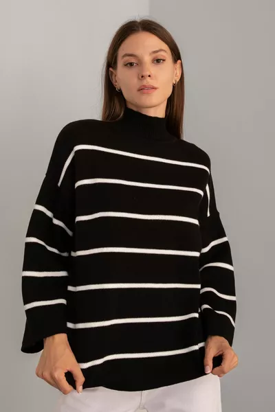 Pull pour femmes, pull en tricot demi-col roulé rayé pour femmes, pull rayé, pull oversize