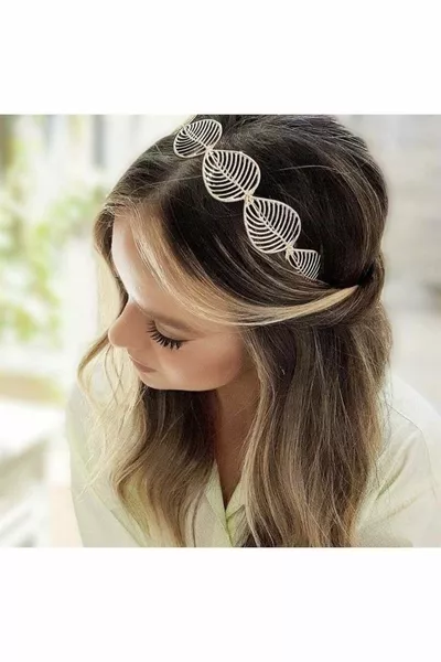 Fascia per capelli corona a forma di foglia d'oro da donna So-Much-9