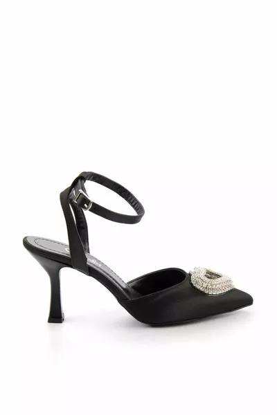 ماتي الأسود الساتان المرأة مساء اللباس أحذية 