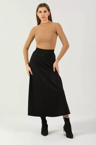 Jupe Mevlana en daim taille haute noire pour femme