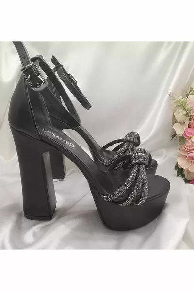 Damen Black Color Stone Comfort Guaranteed Cm High Plateau Heeled Abendschuhe