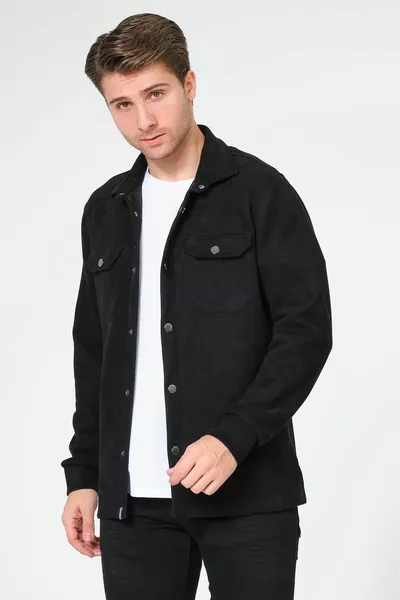 Black Men's Suede Shirt T-Shirt Top Thick Shirt