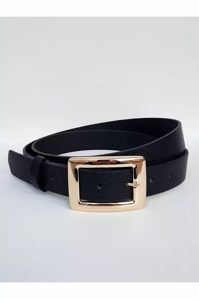 Ceinture noire femme avec boucle dorée
