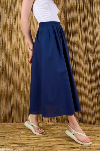المرأة الأزرق الداكن مزدوج جيب تنورة البوبلين