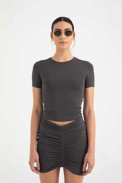 Camicetta a maniche corte con scollo rotondo Soft Touch fumé