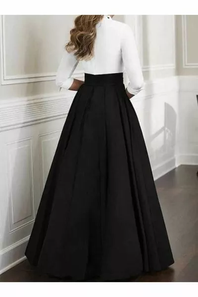 Ceinture plissée détaillée jupe longue en taffetas noir