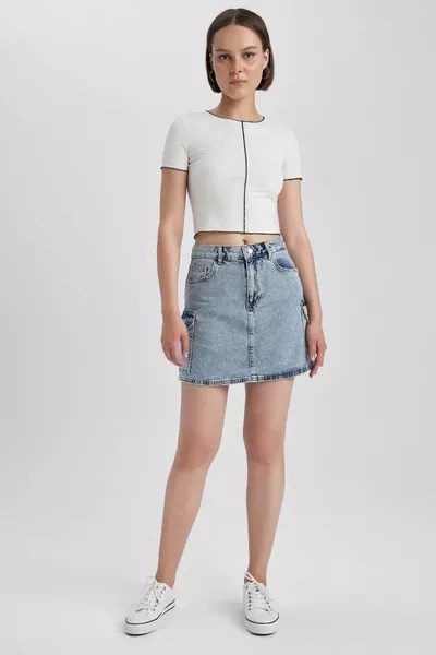 Shipping Fit Jean Mini Cotton Skirt HS