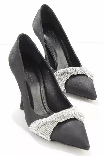 أسود الساتان المرأة مساء اللباس الأحذية 