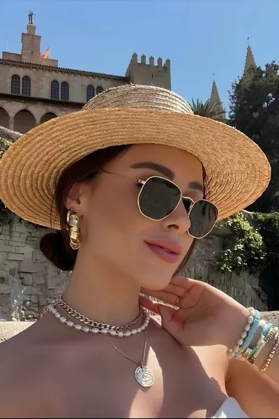 Gold Metal Framed Pentagonal Unisex Sunglasses