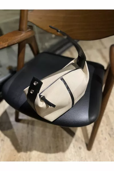 Borsa da donna in tela Archi crema-nera