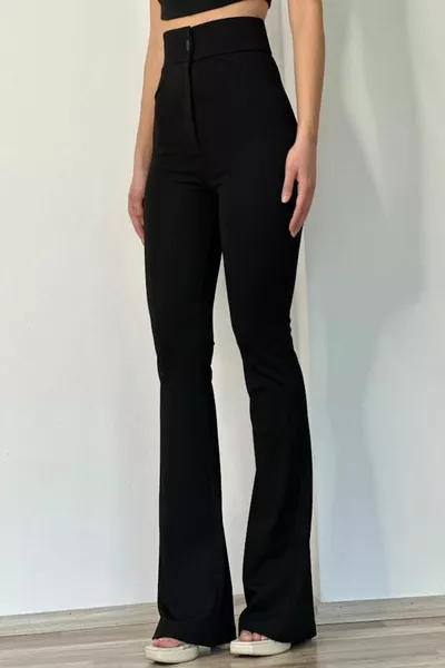 أسود اكسترا عالية الخصر بيك اب الاسبانية الساق النسيج السراويل